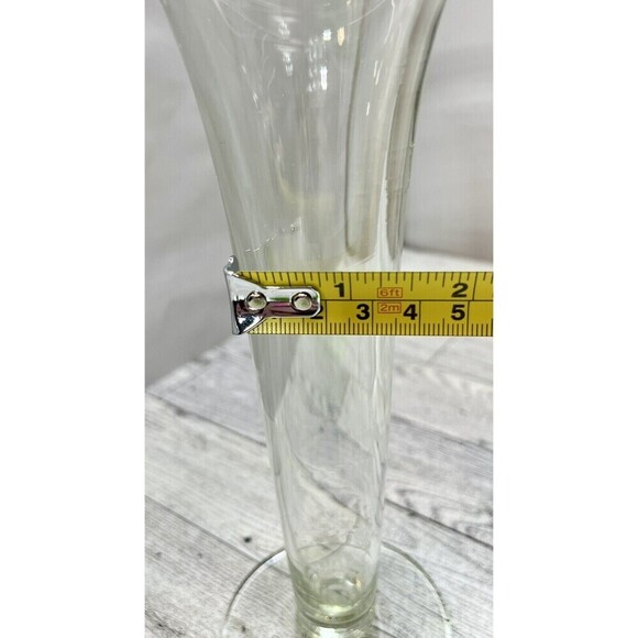 Vintage Mid Century Vase Venetian Tall Fluted Hand Blown Glass Clear - Picture 11 of 11
